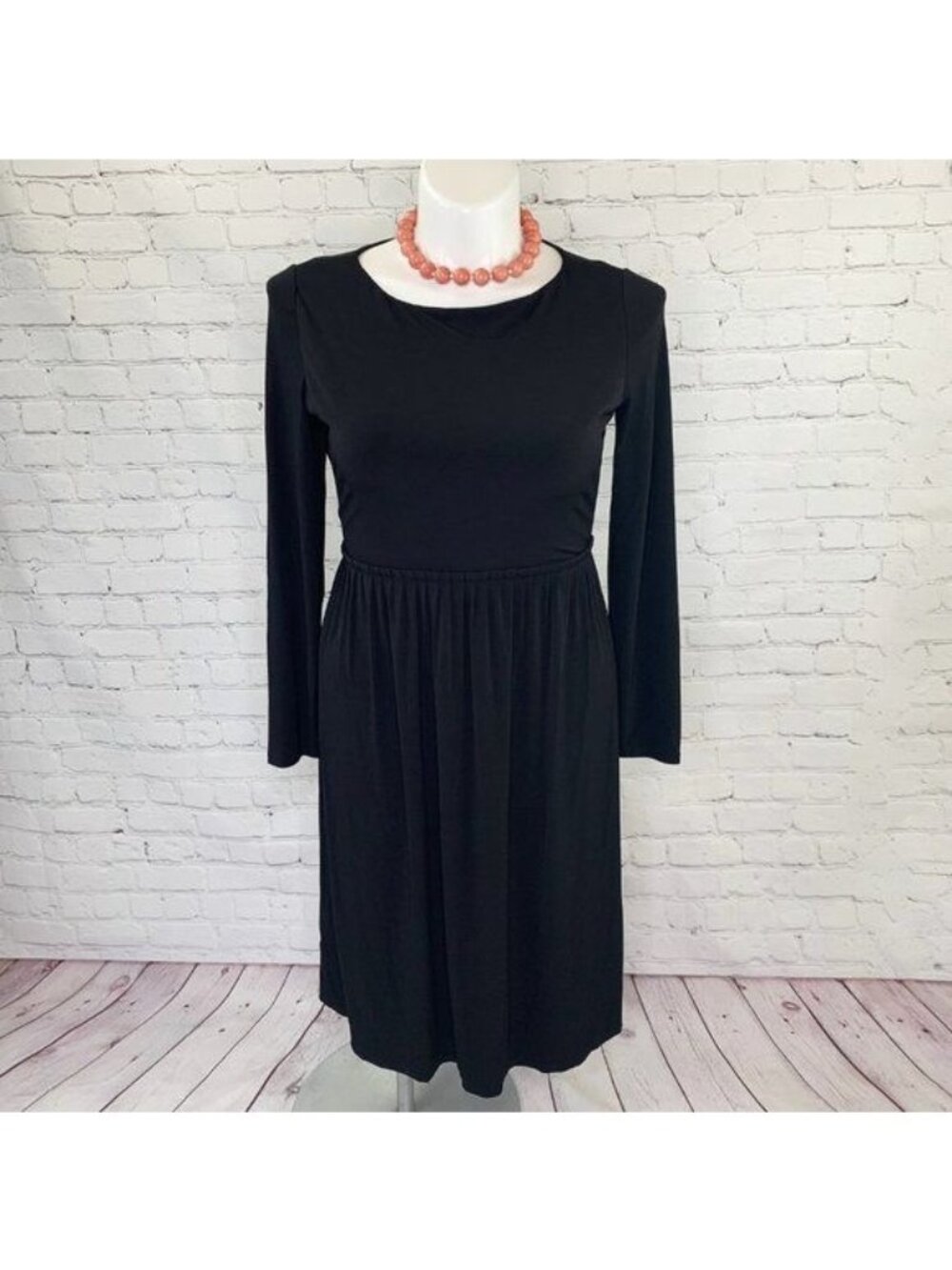 CALVIN KLEIN BLACK RUFFLE WAIST LONG SLEEVE DRESS - SZ 10
